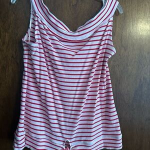 Lane Bryant Striped Red and White Tank Top